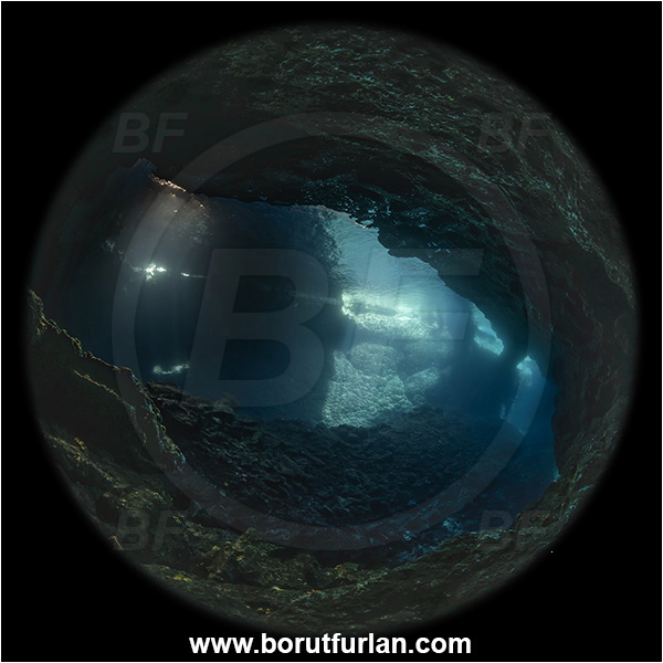 Island Korcula, Croatia, Adriatic sea, Mediterranean sea, Reef, Cave, Canyon, Stone bridge, Circular image, Circular Fisheye lens