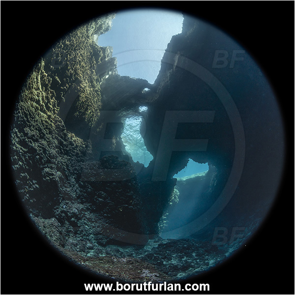 Island Korcula, Croatia, Adriatic sea, Mediterranean sea, Reef, Cave, Canyon, Stone bridge, Circular image, Circular Fisheye lens