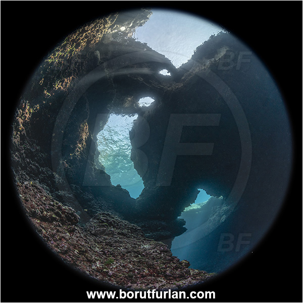 Island Korcula, Croatia, Adriatic sea, Mediterranean sea, Reef, Cave, Canyon, Stone bridge, Circular image, Circular Fisheye lens