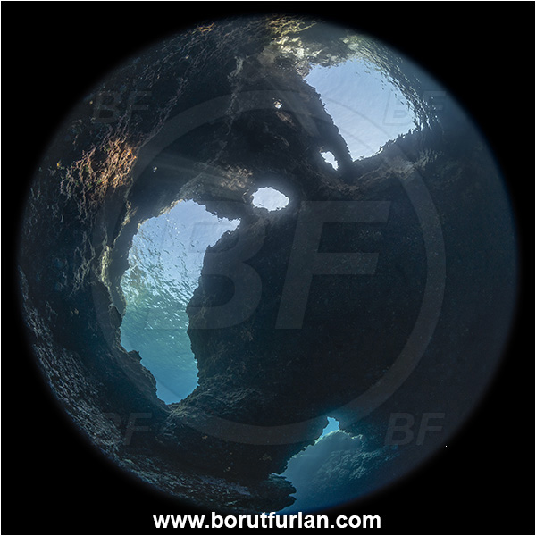 Island Korcula, Croatia, Adriatic sea, Mediterranean sea, Reef, Cave, Canyon, Stone bridge, Circular image, Circular Fisheye lens